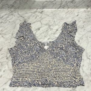 Patrons of Peace western Blue and Cream Crop Top size small